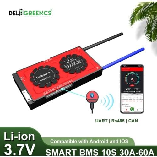 BMS 10S Smart BMS 30A 40A 60A UART 485 Bluetooth CAN BT for 36V Li-ion Battery Pack Energy Storage With Balance