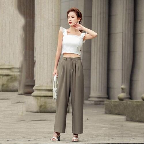 New arrival fashion summer women wide leg thin pants casual temperament loose wild solid vintage elegant long pants