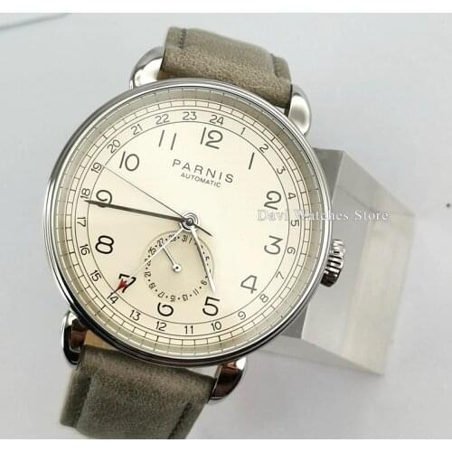 PARNIS Watch Clock New 42mm Silver case White dial date GMT automatic mens watch