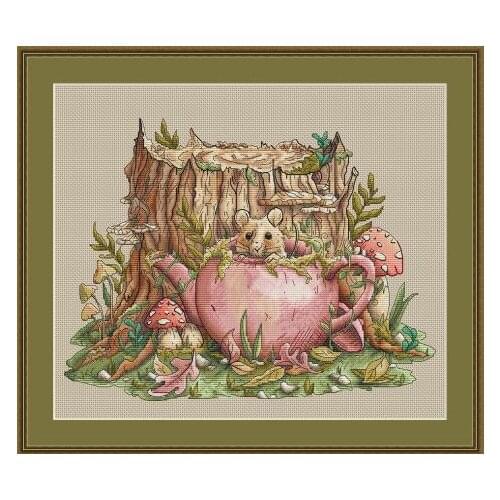 Little Mouses Teapot House 45-36 Cross Stitch Set Cross-stitch Kit Embroidery Needlework Craft Packages Cotton Fabric Floss