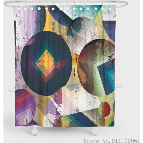Colored Geometric Pattern Shower Curtain Waterproof and Mildew Proof Polyester Fabric Bathroom Partition Curtain Home Decoration