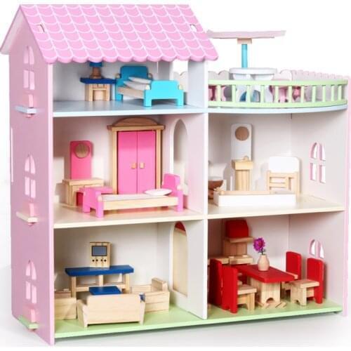 DIY doll house wooden three story dollhouse with miniature Furniture sets for dolls kawaii pretend play toy for children gifts