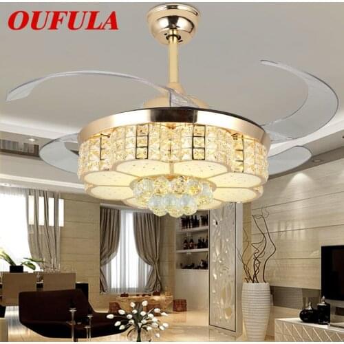 DLMH Modern Ceiling Fan Lights With Crystal Invisible Fan Blade Remote Control Decorative For Home Living Room Bedroom