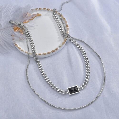 High Quality Stainless Steel Double Layer Chain Necklace Black Cubic Punk Choker Padlock Goth Necklace Drop Shipping