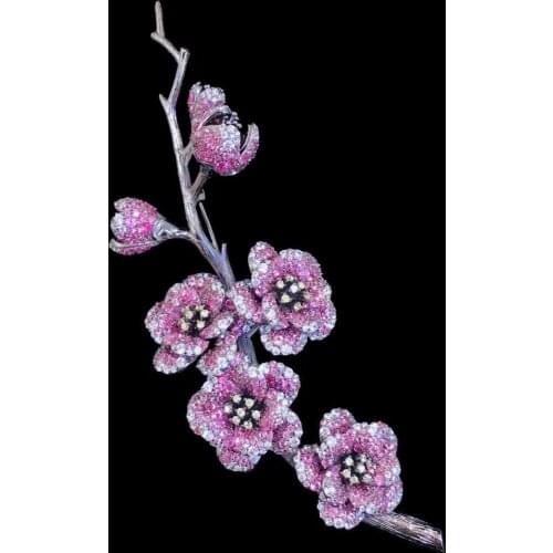 Wintersweet flower brooch 925 sterling silver with cubic zircon new style high quality 12*3.7CM fine jewelrfy for women