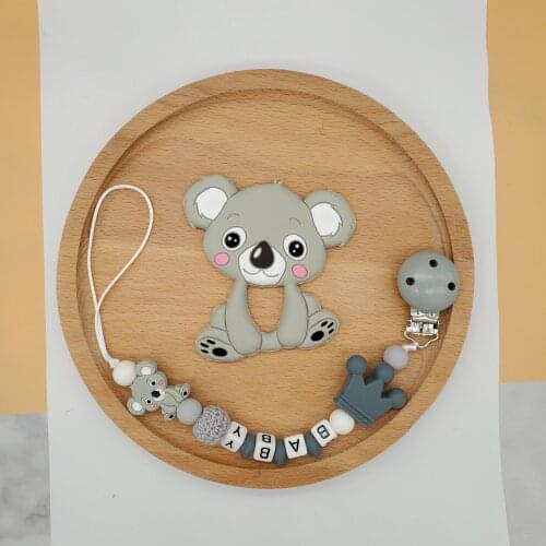 Customized Silicone Dummy Clips For Baby Teething Accessories Personalized Name Acrylic Beads Letter Pacifiers Chain Teether Toy