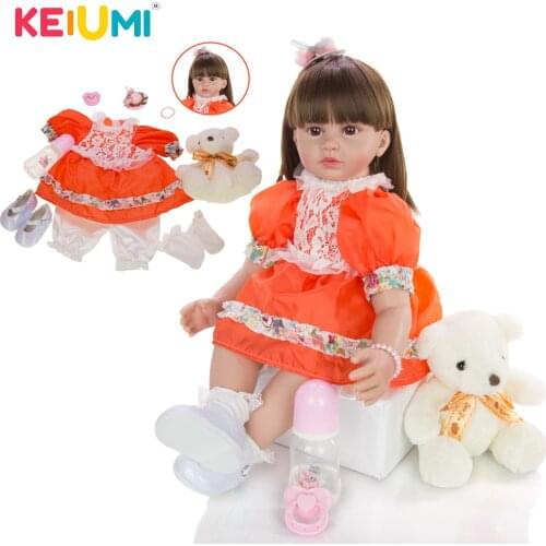 KEIUMI New Arrival 24 Inch Lace Pigtail Princess Baby Reborn Girl Doll Soft Silicone Cloth Body Realistic Reborn Dolls Babies