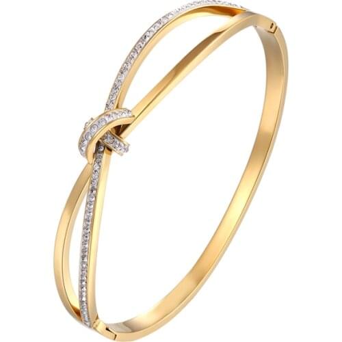 Classic Design Cross Semicircle Zircon Bracelet Bangle For Women Stainless Steel Gold Rose Silver Color Jewelry Wholesale BG34