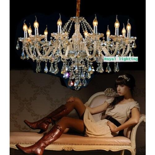 Living room cognac crystal lighting dining room chandelier vintage 12-arm led lamparas E14 led glass hanging lamp Lustre Moderno