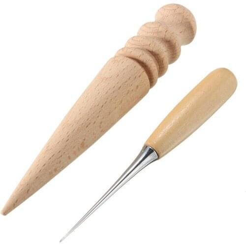 Leathercraft Hand Sewing Tool Adjustable Leather Edge Slicker Round Wood Kit Awl Punch Groover Skiving Knife Tool