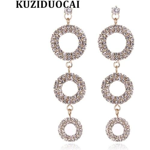 Kuziduocai 2018 New Fashion Fine Jewelry Copper Zircon Full Rhinestone Circle Circular Trend Stud Earrings For Women Gifts E-562