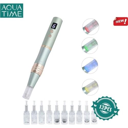 Microneedling Professional Dermapen Pen Wireless MTS Mesotherapy Micro Needle Drag Nano Skin Care With 4 Color LED Phototherapy