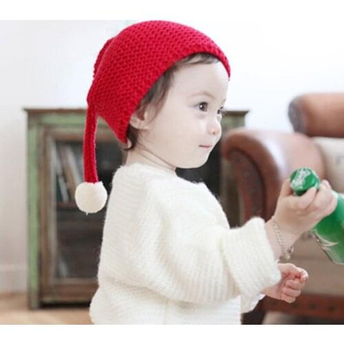 Cute Infant Baby Hats Hairball Decor Autumn Winter Warm Knitted Hat 1-5 Years Old Kids Infant Christmas Cap Gift Elf Hat
