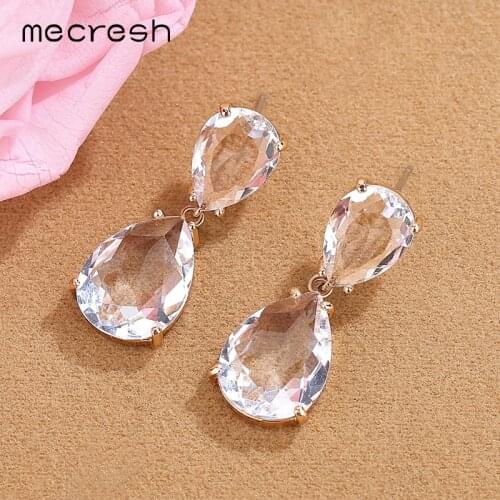 Mecresh Cute Transparent Crystal Dangle Drop Earrings For Girls Clear Gold Color Women Small Wedding Engagement Earrings MEH1459