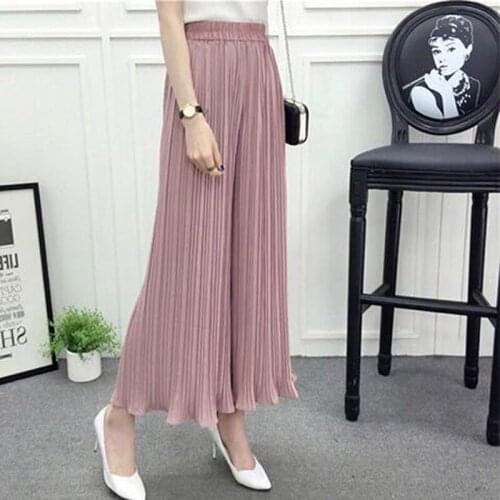 Women Summer Thin Trousers Black Wide Leg Loose Pants Ankle Length Pants Casual Trouser Elastic Waist Plus Size Pants