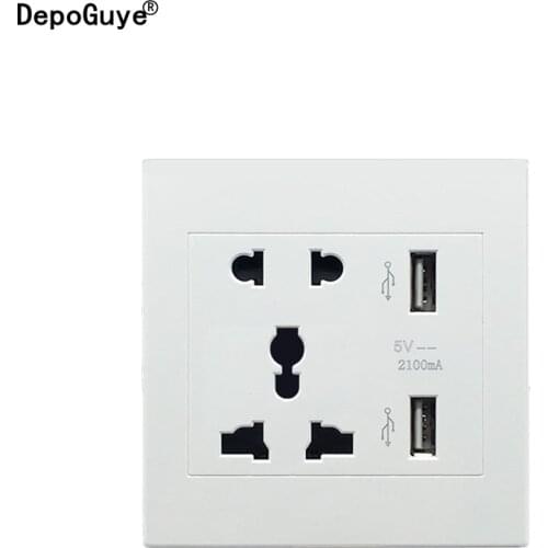 DepoGuye AC 110-250V EU Standard Outlet Panel, 5V 2.1A Dual USB Charger Port Global Universal 5 Five Hole USB Wall Power Socket