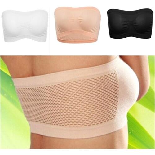 Invisible Bandeau for Women Girls Strapless Bra with Hollow Back Wireless Seamless Padded Bralette All-Match One Size H9