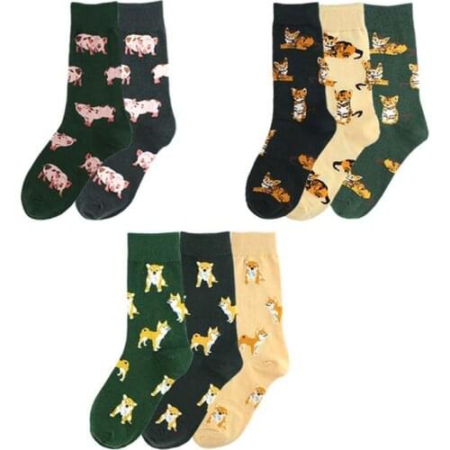 Women New Funny Print Socks Cute Cotton Animal Cat Pig Cartoon Socks Women Novelty Kawaii Long Socks Cheap High Quality