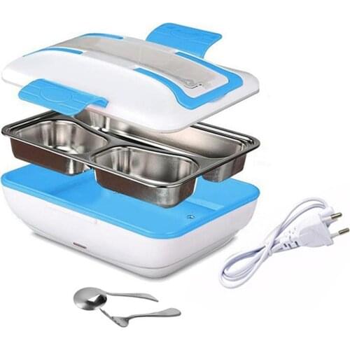 New Electric Heating 4L Lunch Box with Spoon Fork EU Plug Stainless Steel Bento Box 3 Compartments Food Container Lunchbox 1