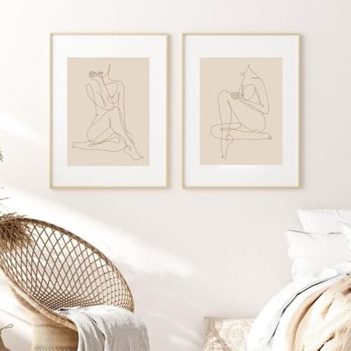Nude Woman Body Abstract Fine Line Art Drawing Canvas Print Minimalist Boho Poster Scandinavian Wall Art Painting Home Decor