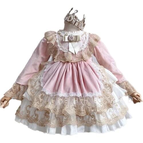 Girl Dress Princess Girl Party Dress Ruffle Collar Spanish Court Retro Autumn Winter Dress Fluffy Princess Dress Girls' Retro