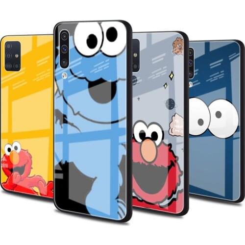 Luxury Glass Cover for Samsung Galaxy A51 A50 A71 A70 A21s A31 A10 A40 A41 A52 Tempered Phone Case Sesame Street
