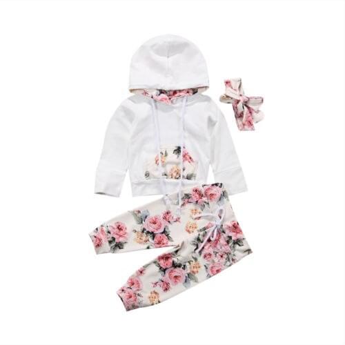 XMAS Infant Baby Girls Outfit Clothes Tracksuit Pockets Warm Floral Print Hooded Tops Leggings Pants Set