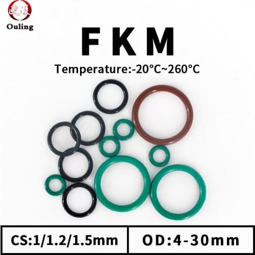 FKM O Ring Seal Gasket Thickness CS1/1.2/1.5mm OD3-30mm FPM Oil Acid and Alkali Resistant Automobile Fluororubber O-Ring 70A