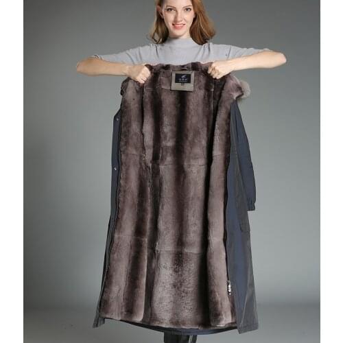 Rabbit Natural Fur Liner Luxury Parka Real Fur Coat Winter Jacket Women Fox Fur Collar Korean Long Trench Coats MY3753 s