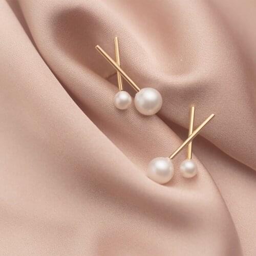 DAIWUJAN Korean Elegant 925 Sterling Silver Pearl Earrings Retro Gold Cross Stud Earrings For Women Female Wedding Jewelry Gifts
