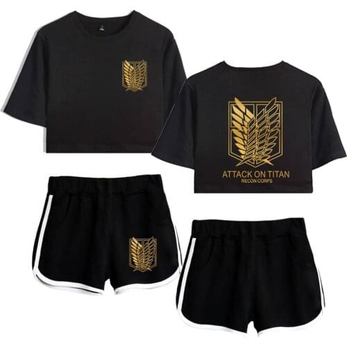 2021 3D Print Attack on Titan Two Piece Set Short Crop Top + Shorts Sweat Suits Women Tracksuit Two Piece Outfits Summer Sets