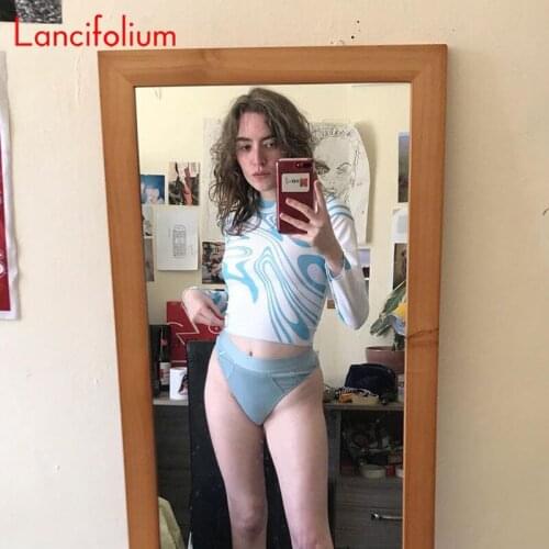 Y2k 90S Fall Winter Contrast Graphic Long Sleeve Crop Top Tee Striped Stitch Kawaii Korean Harajuku Aesthetic T Shirt Women 2021