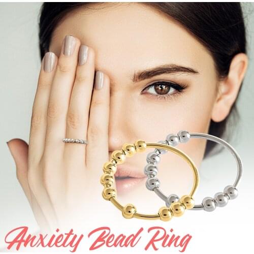 Women Minimalism Ring Reduce Stress Anxiety Ring Stainless Steel Beaded Ring Rotation Stress Relief Finger Ring Gift For Friends