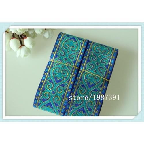10yards/lots Woven Jacquard Ribbon 5cm blue background light blue totem pattern LS-8627