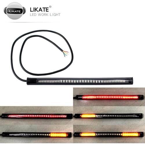 22cm Motorcycle Light Strip Tail 3528 SMD 48 LED Brake Stop Turn Signal Integrated Red Amber Color License Plate Light