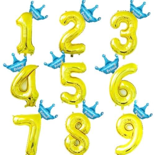 32 inch Number foil Balloons 1 2 3 4 5 6 7 8 9 Years old kid boys girls Birthday newborn baby shower Decoration Mini Crown balls