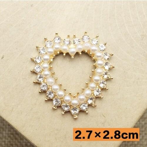 50pcs/lot Bling Heart pearl Buttons For Flower Centre Decorative Pearl Rhinestone Buttons For Baby Hair Accessories