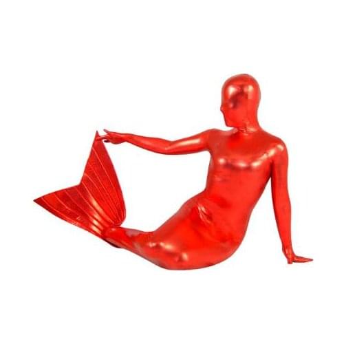 BetterParty Red Mermaid Costume Shiny Metallic Zentai Fancy Dress Cosplay Bodysuit