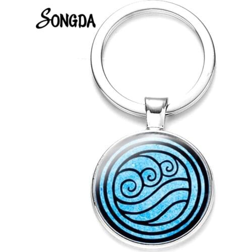 Anime Cartoon Avatar: The Last Airbender Key Chain Air Nomad Fire Water Tribe Statement Keychain Picture Glass Cabochon Keyring