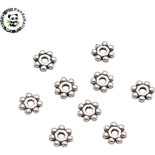 Pandahall 1000 pcs Tibetan Silver Spacer Beads Snowflakeg for Jewelry Making Christmas Gifts Silver Color 4~4.5x1.5mm Hole:1mm