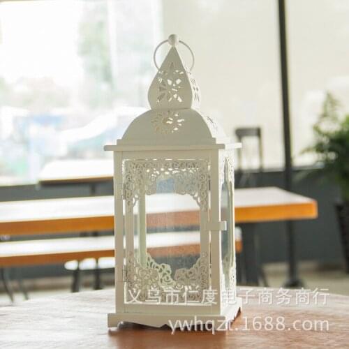 C Iron glass candlestick candlestick white paint garden lantern candle Home Decoration