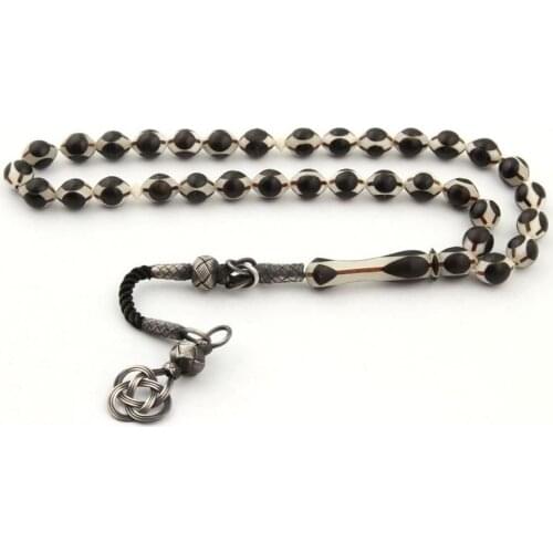 Camel Bone and Ebony Tree Rosary with 1000 Sterling Silver Kazaz Tassel