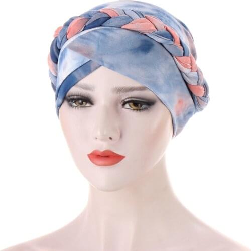 Stretchy Braid Turban Femme Muslim Headscarf Bonnet For Women Print Islamic Inner Hijab Caps Arab Wrap Turbante Mujer India Cap