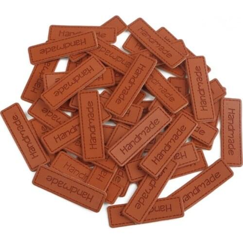 50pcs Handmade Clothing Label PU Leather Label Rectangular Embossed Label DIY Clothing Decoration Label Scarf Hat Decoration
