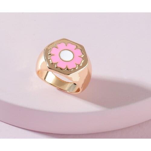 Color Drip Oil Flower Rings for Women Fashion Bohemian Daisy Ring Jewelry Party Index Finger Accessories Wholesale Jewelry