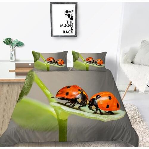 Ladybug Bedding Set Insect Love Creative Comfortable Natural Duvet Cover King Queen Twin Full Single Double High End Bed Set