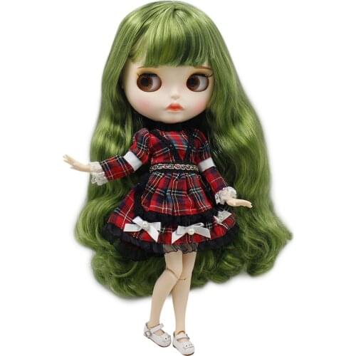 ICY DBS Blyth Doll 30cm white skin Vintage green long curly hair 1/6 JOINT body new matte face with eyebrows Lip gloss DIY toy