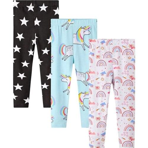 Girls Leggings 3-Pack Set Cotton Casual Solid Stripe Stretch Tights Pants