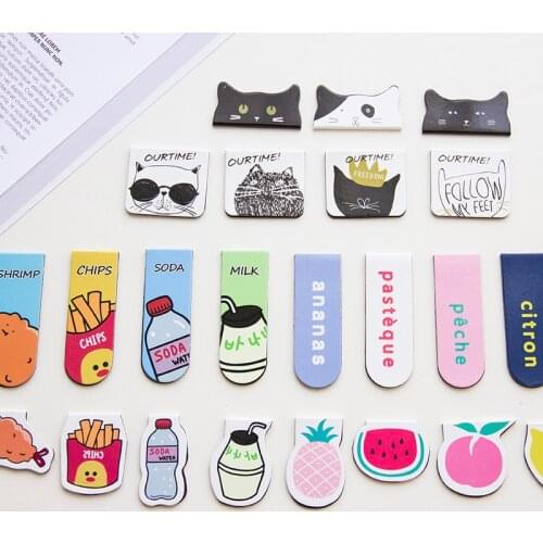 Cute Cat fries fruit Milk Magnetic Bookmarks Books Marker of Page Stationery School Office Supply Student Rewarding Prize