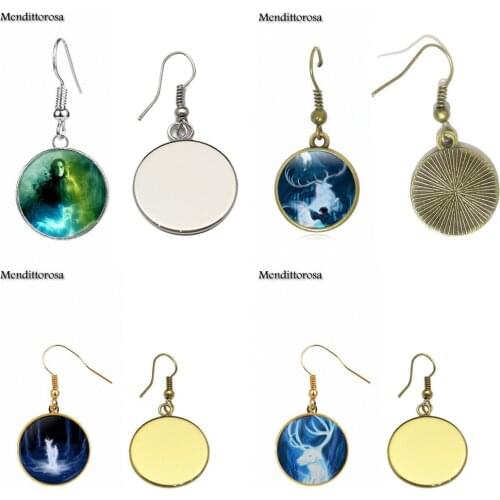 Mendittorosa 1PCS Always Perez Patronus HP Glass Cabochon Bronze/Silver/Golden Clip Ear Hook Drop Earrings Jewelry